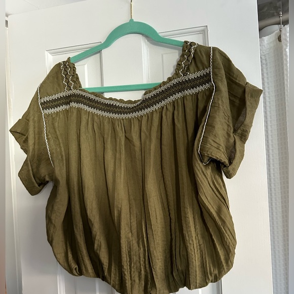 free people green embroidered top - Picture 3 of 4
